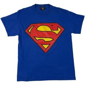 Vintage Superman Logo 1997 Warner Bros Superhero DC 90s Blue Shirt Size Large